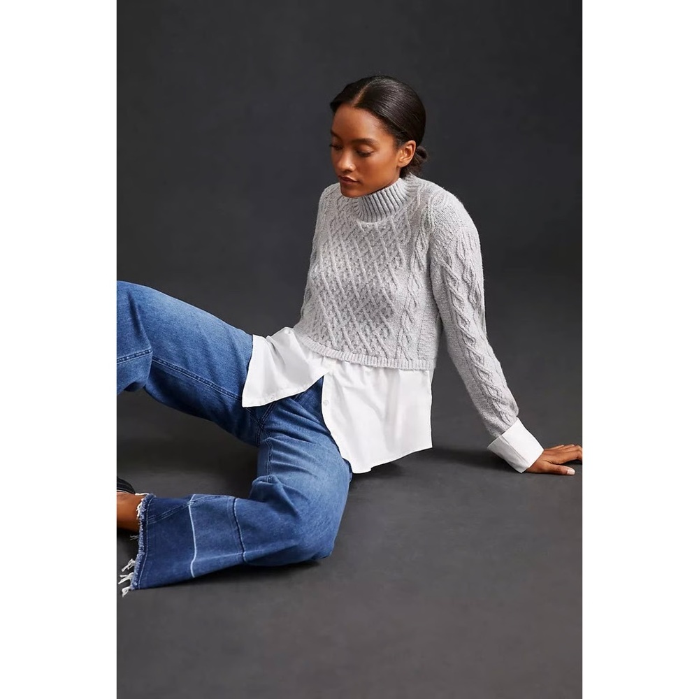 Anthropologie Gray Cable Knit Sweater